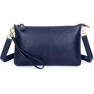 FORRICA Geldbörse Damen Handy Umhängetasche Echte Leder Handytasche Frauen Kleine Schultertasche Rindsleder Clutch Portemonnaie Blau