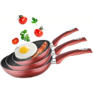 3er Pfannenset Induktion Set Antikratz Bratpfannen Pfanne Antihaft Induktions-Bratpfanne ø 20 cm, ø 24 cm, ø 28 cm, rot