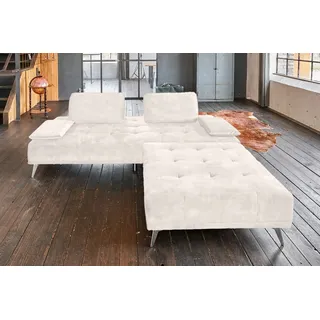 KAWOLA Sofa WIOLO Schlafsofa Daybed mit Hocker velvet cremeweiß - Weiß