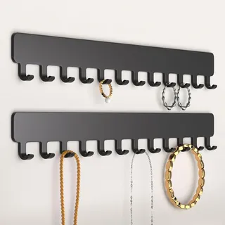Josmimic Kettenhalter Schmuckaufbewahrung Wand - Robuster Schmuck Organizer für Halsketten, Armbänder und Ohrringe - Platzsparende Lösung, Einfache Klebemontage, Metall, Schwarz