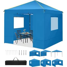 TOOLUCK Faltpavillon 3X3, Pavillon 3x3m Wasserdicht Stabil Winterfest, Faltbar Partyzelt mit 4 Seitenwänden Pop up Gartenpavillon Anti-UV für, Freien, Faltbar Gartenzelt, Lichtblau