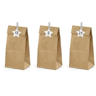Adventskalender Tüten zum Befüllen 8x6,5x21cm Papier Set - Braun