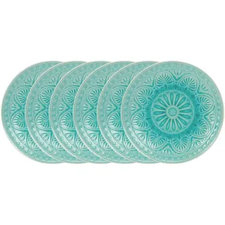 Butlers Teller 6er-Set Sumatra 14 cm , Türkis , Keramik , 14x1x14 cm , Geschirr, Teller, Speiseteller