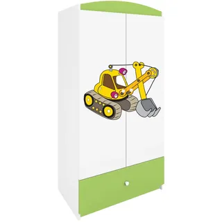 Raumhirsch Furniture Kinderkleiderschrank Excavator , Grün , Holzwerkstoff , Rechteckig , 90x175x52 cm , Babymöbel & Kindermöbel, Babyzimmer, Babykleiderschränke