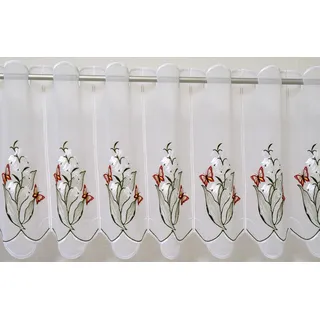 Stickereien Plauen Scheibengardine »Maiglöckchen« Durchzuglöcher 1 Stk. tlg. veredelt mit echter Plauener Spitze Stickerei, weiß