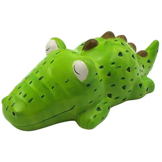 Dekohelden24 Spardose Krokodil, Krokodilspardose, Kindersparbüchse Krokodil, Sparschwein Krokodil, Kinderspardose, Krokodil mit Sparfunktion aus Keramik in grün, L/B/H 22 x 11 x 8 cm.
