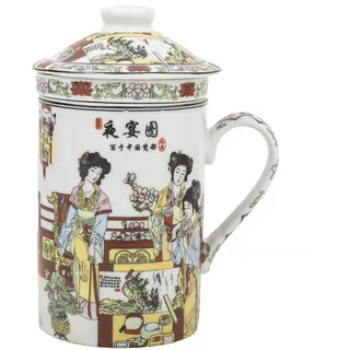 Lachineuse – Teekanne/Aufgussschale – Traditionelle asiatische Kalligrafie-Designs – Porzellan, mehrfarbig – Höhe 14,5 cm – Asiatische Geschenkidee/Dekoration