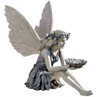 Design Toscano Die Sonnenblumenfee Gartenstatue Vogeltränke, Polyresin, stein, 51 cm