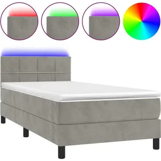 vidaXL Boxspringbett mit Matratze & LED Hellgrau 90x200 cm Samt - Grau