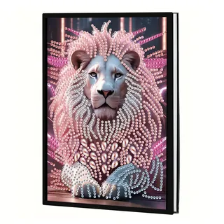 DCIDBEI Diamond Painting Notizbuch A5 Blank Notizbücher Tagebuch Journal Buch Diamond Painting Skizzenbuch A5 Diamant Painting Notizbuch Schreibblock Malen nach Zahlen Erwachsene Löwe Pink Notebook