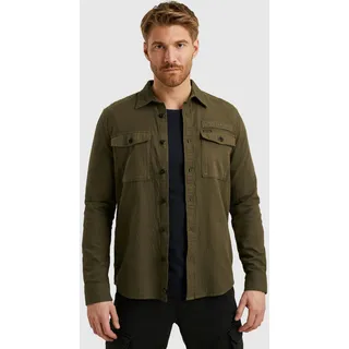 Langarmhemd PME LEGEND, Herren, Gr. L, N-Gr, grün (olive night), Web, Obermaterial: 100% Baumwolle, unifarben, regular fit normal, Manschette, Hemden Langarmhemd, mit Logo Stickerei