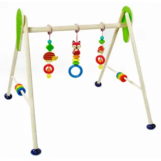 Hess Holzspielzeug 20034 - Spielgerät aus Holz, Serie Waldtiere, für Babys, handgefertigter Spiel-Bogen mit farbenfrohen Figuren und Rasseln, ca. 62 x 57 x 54,5 cm groß