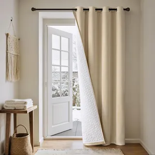 Thermovorhang Kälteschutz aus Samt mit Gestepptem Futter Dicke, Doppellagige Beige Samtvorhänge Thermo Vorhang Gegen Kälte Haustür Tür Innen Winter, Samt Vorhang Blickdicht Wärmevorhang Kälteschutz