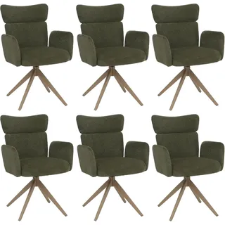 MCW 6er-Set Esszimmerstuhl N11 Drehbar Auto-Return Stoff Bouclé Grün Beine Holz-Optik