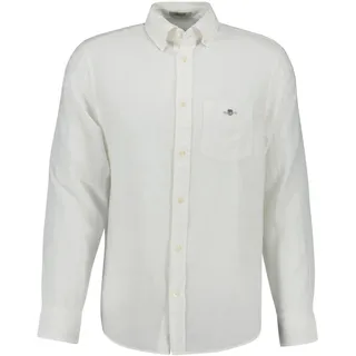 Langarmhemd GANT "Hemd REGULAR COTTON LINEN SHIRT 1er Pack", Herren, Gr. M, N-Gr, weiß, Obermaterial: 55% Leinen LI. 45% Baumwolle CO., Hemden Langarmhemd