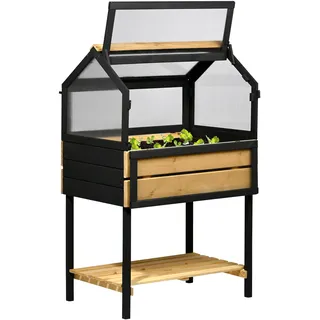Dobar Großes Hochbeet mit Frühbeet-Aufsatz 76 x 48 x 118 cm Beige