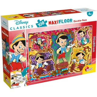 Lisciani - Disney Pinocchio Märchen-Puzzle - ab 3 Jahren - Double Face 2 in 1: Legespiel & Malrückseite - 108 Teile - Riesenformat 70 x 50 cm - Klassisches Lernspiel für Jungen und Mädchen