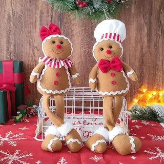 BALONAR 38,1 cm große Weihnachtsfiguren aus Plüsch Lebkuchenmann Junge Mädchen Figuren mit Kochmütze Schleife Weihnachtsdekoration Heimdekorationen Puppe Weiche Tür Fenster Tisch Baum Urlaub