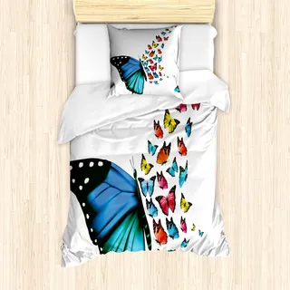 ABAKUHAUS Schmetterling Mantele, Concept Art Monarch, Milbensicher Allergiker geeignet mit Kissenbezügen, 135 cm x 200 cm - 80 x 80 cm, Mehrfarbig