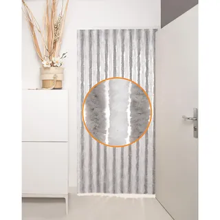DEFACTO Flauschvorhang Türvorhang (90x210cm) - Wetterfest, Insektenschutz, Made in Italy - Vielseitig, Leicht zu Reinigen, Effektiver Sicht- und Hitzeblocker - Grau/Weiß