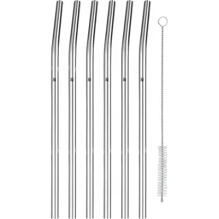 WMF 06.0896.6040 Wiederverwendbarer Trinkhalm Edelstahl 6 pcs. 24 cm curved w. brush