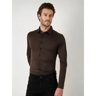 Langarmhemd DESOTO "Jerseyhemd Casual Kent", Herren, Gr. XL, N-Gr, braun (braun piqué), Jersey, Obermaterial: 100% Baumwolle, slim fit normal, Rundhals, Raglanärmel,Ärmel mit Ärmelschlitz 1-Knopf-Manschette mit Schlitz, Hemden Langarmhemd