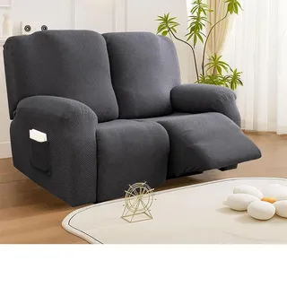 BOUFEIDA 6-Teilig All-Inclusive Sesselbezug, 2 Sitzer Relaxsessel Sesselbezug Stretchhusse mit Taschen, Sesselschoner für Fernsehsessel und Relaxsessel, Anti-Rutsch High Stretch Mit Elastischem Boden