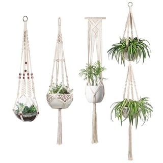 Mkouo Blumenampel Makramee Pflanzenhalter Set of 4 Indoor Wandbehang Pflanzer Korb Blumentopf Halter Boho Home Decor Geschenkbox