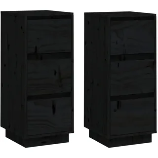 vidaXL Sideboards 2 Stk. 32 x 34 x 75 cm Schwarz Massivholz