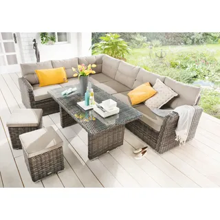 Destiny Gartenlounge-Set »SANTA PONSA«, (20 tlg., 2x Schenkel, 2x Hocker, 1x Tisch, inkl. Auflagen), Aluminium, Polyrattan, braun