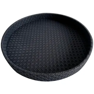 Ambia Home Dekotablett , Schwarz , Leder, Holzwerkstoff , Lederlook , Color-Finish-Leder , Uni , rund , 3.5 cm , handgemacht , Geschirr, Tischkultur & Serviergeschirr, Tabletts