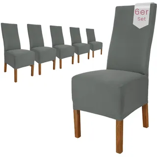Scheffler Home Stuhlhussen Emma Grau 6er Set aus Jersey Baumwolle – Elastische Stuhlbezüge für Hochlehner und Polsterstühle, waschbar und formstabil, Oeko-TEX Zertifiziert