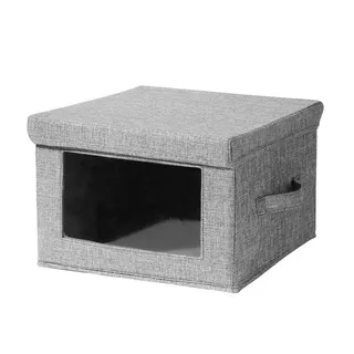 Calicosy Aufbewahrungsbox aus stoff mit leinenoptik grau mit transparentem fenster - 30/30/20 cm , Grau , Textil , 30x20x32 cm , Badaccessoires, Sonstige Badaccessoires