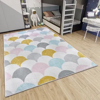 HANSE HOME Kinderteppich »Adventures Cloudy« rechteckig 7 mm Höhe Spielteppich, fest, Kinderzimmer, Kurzflor, Spielunterlage HANSE Home Creme,Multifarben B : Modernes Muster, Teppich Junge Mädchen für Spielzimmer, Jugendzimmer, Wohnzimmer - Creme Bunt,
