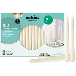 Bolsius – Spitzkerzen – 100er Box - Elfenbein – 24,5 cm - Brenndauer: 7 Stunden - Tropffrei