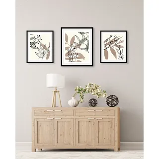 Bild QUEENCE "Set Halli", beige (farbe rahmen: schwarz, farbe bild(er): beige), B:30cm H:40cm, Acrylglas, Holz, Papier, Bilder, Bild, gerahmt