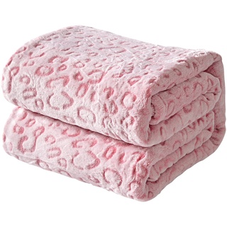 FY FIBER HOUSE Flanell Fleece Decken, extra weiche Flauschige Kuscheldecken, leichte, gemütliche Mikrofaser Sofadecke/Couchdecke für Erwachsene, 230x270cm, rosa Leopard