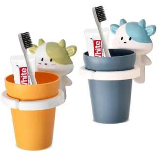 2 Stück Kinder Zahnbürstenhalter Mit Tasse,Cartoon Zahnbürstenhalter | Wandmontierter Zahnbecherhalter, Zahnputzbecher,Tier-Geformte Zahnbürstenhalter, Für Babys Und Kinder Reinigungsmittel