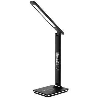 Ares LED Tischlampe Mit Kabellos Ladegerät & Uhr, Schwarz -