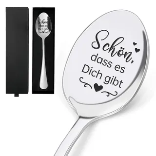 GLOBLELAND Kaffeelöffel mit Gravur "Schön, dass es Dich gibt", Hochzeitsgeschenk für Brautpaar, Löffel aus Edelstahl, Geschenke für Paar Ostern Jahrestag Valentinstag 19cm