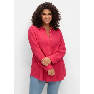 Sheego Hemdbluse »Musselin-Bluse aus Baumwolle, mit Krempelärmeln«, aus Baumwolle, mit Krempelärmeln, pink