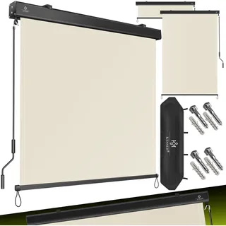 KESSER® Senkrechtmarkise Außenrollo Handkurbelmechanismus Balkonrollo Sonnen & Sichtschutz Beschattung Sonnenschutz Außen Rollo mit Kurbel Markisenkasten Balkon & Terrasse Inkl. Montageset & Abdeckung - Beige