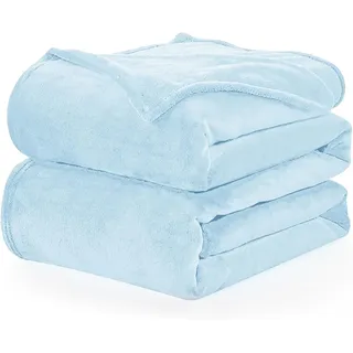 WAVVE Weiche und warme Flanelldecke für Bett 180 cm und Sofadecke, extra groß, 270 x 230 cm, Hellblau
