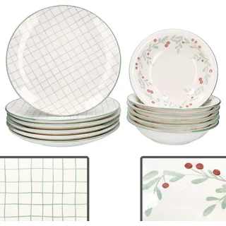 12tlg Tafelservice Holly 6 Pers. Essteller Suppenteller Weihnachten Mistelzweig