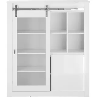 Home Affaire »Daytona, moderner Hochschrank, Glasvitrine in Weiß Hochglanz« mit Schiebetürenbeschlag in Chrom-Optik, ausreichend Stauraum