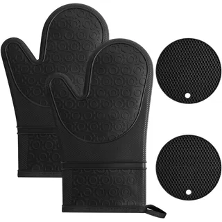 AUAUY 1 Paar Silikon Ofenhandschuhe Set, mit 2 Topflappen, Hitzebeständige