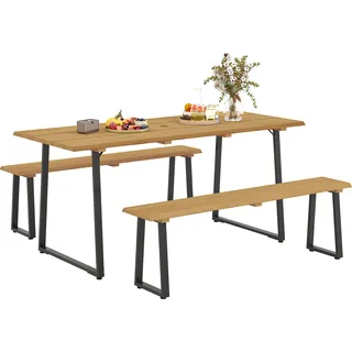 Outsunny Sitzgruppe 3-teilig Holz Essgruppe für 6 Personen Esstisch mit Bänke