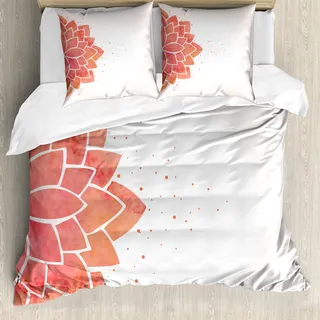 ABAKUHAUS Lotus Blume Bettbezug, Aquarelle Halb Blume, Milbensicher Allergiker geeignet mit Kissenbezügen, 155 cm x 220 cm - 80 x 80 cm, Coral Blasse Pfirsich