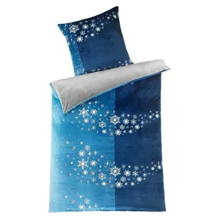Bettwäsche 135x200 + 80x80 cm Winter Mikrofaser Flausch Fleece Thermofleece warm Cashmere Touch Teddy 2-teilig (Sternenschweif Blau) - Blau