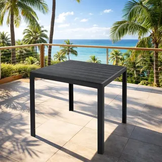 Holzimitat Gartentisch Outdoortisch Esstisch Aluminium schwarz 80x80cm - Grau, Schwarz